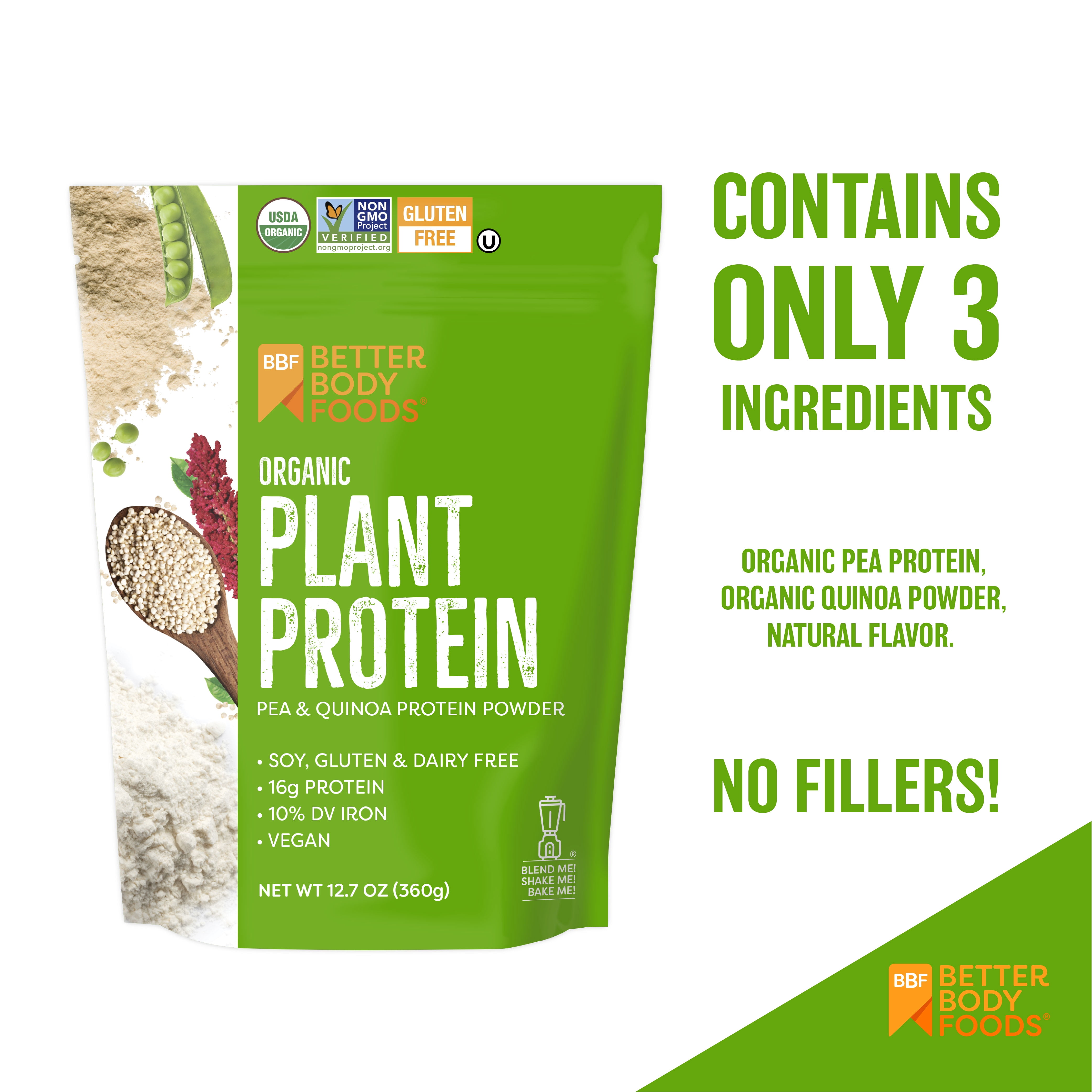 Betterbody Foods Organic Plant Protein Powder Unflavored 15g