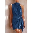 thumbnail image 2 of Vestido PRETTYGARDEN XL Azul Oscuro Sin Mangas de Satén con Cinturón anudado, 2 of 8
