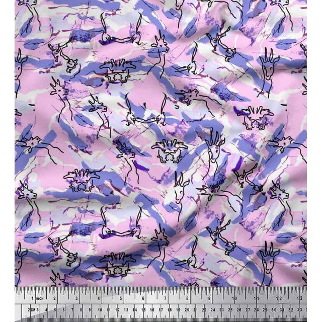 Soimoi Polyester Crepe Fabric Animals Brush Stroke Printed Fabric 1 Yard 42 Inch Wide