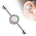 thumbnail image 2 of 14g Industrial Barbell Opal Glitter Filigree Around 316L Industrial bar 1 1/2'', 2 of 2