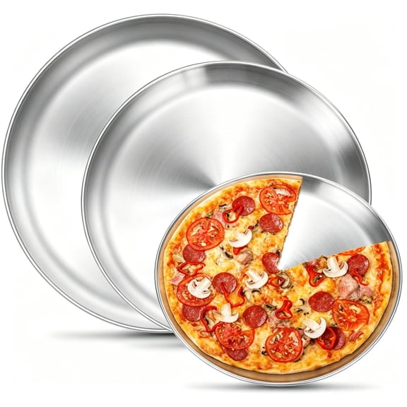 Pizza Pan Set of 3, Stainless Steel Pizza Tray, 8/10.2/11.8 inch Nonstick Pizza Tray Platter, Round Plate for Oven Baking Serving, Dishwasher Safe