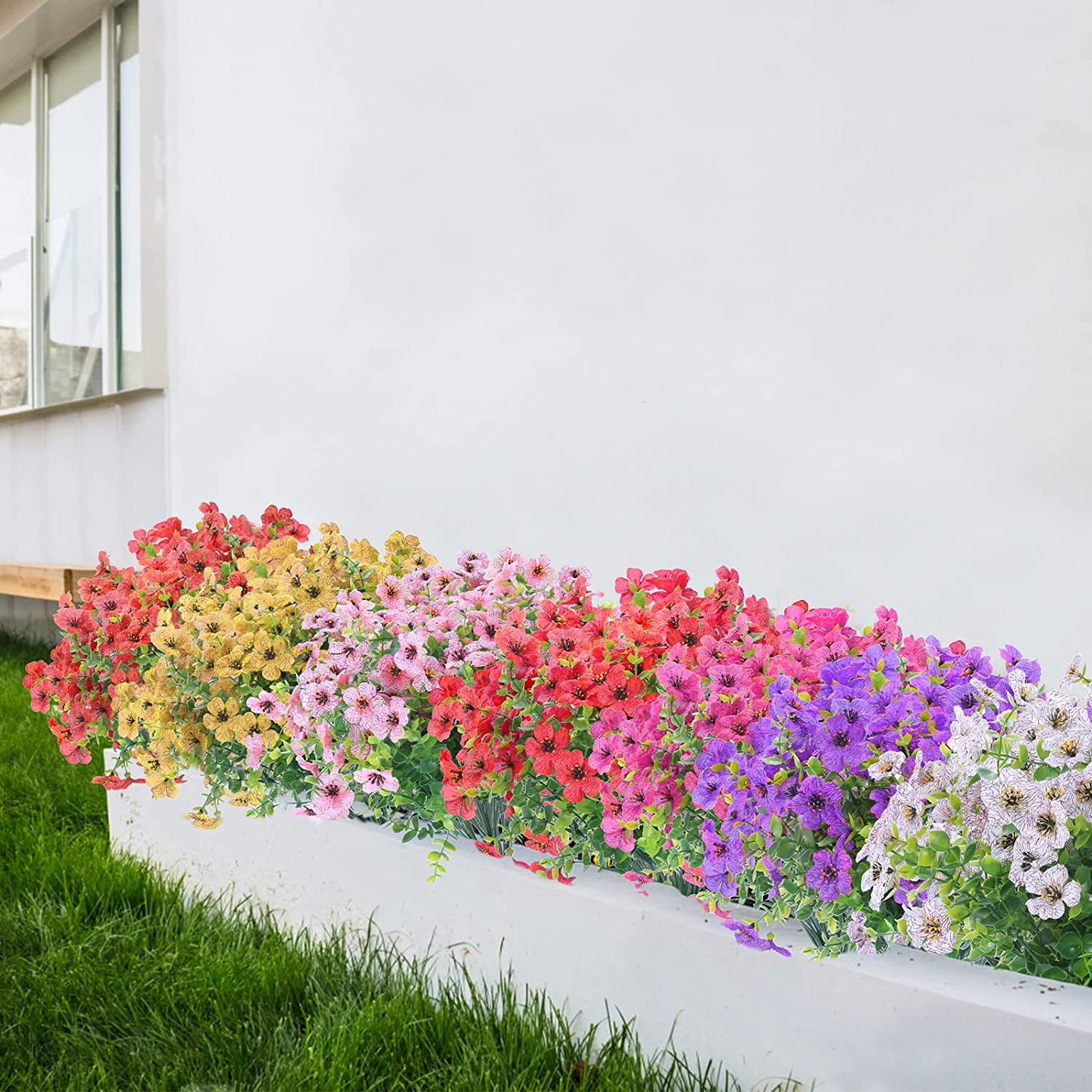MAMOWEAR Artificial Flowers for Outdoors UV Resistant violets Fake Flowers No Fade Faux Plants Garden Porch Window Box Decorating