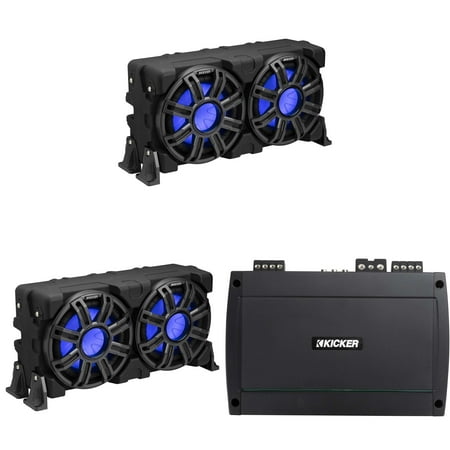 Kicker (2) 51MWLE104 - MWE 10-Inch Loaded Premium Marine Sub Encl w/ Passive Radiator 4ohm & 48KXMA8004 Marine Amp Bundle