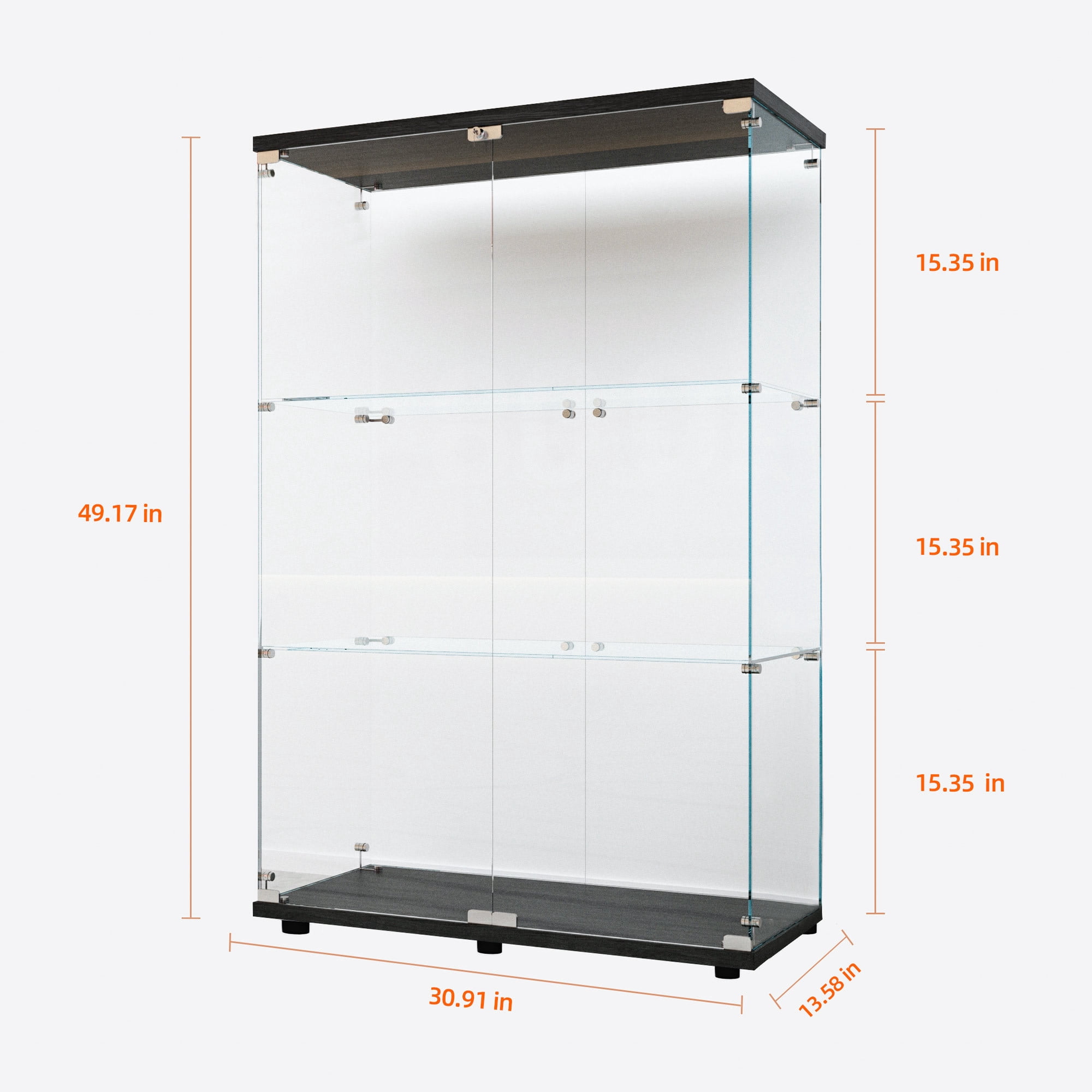 Display Cabinet with Glass Doors,49" Storage Cabinet with LED,3-Tier Curio Cabinet & Bookshelf, Collection Showcase for Home Office,Black