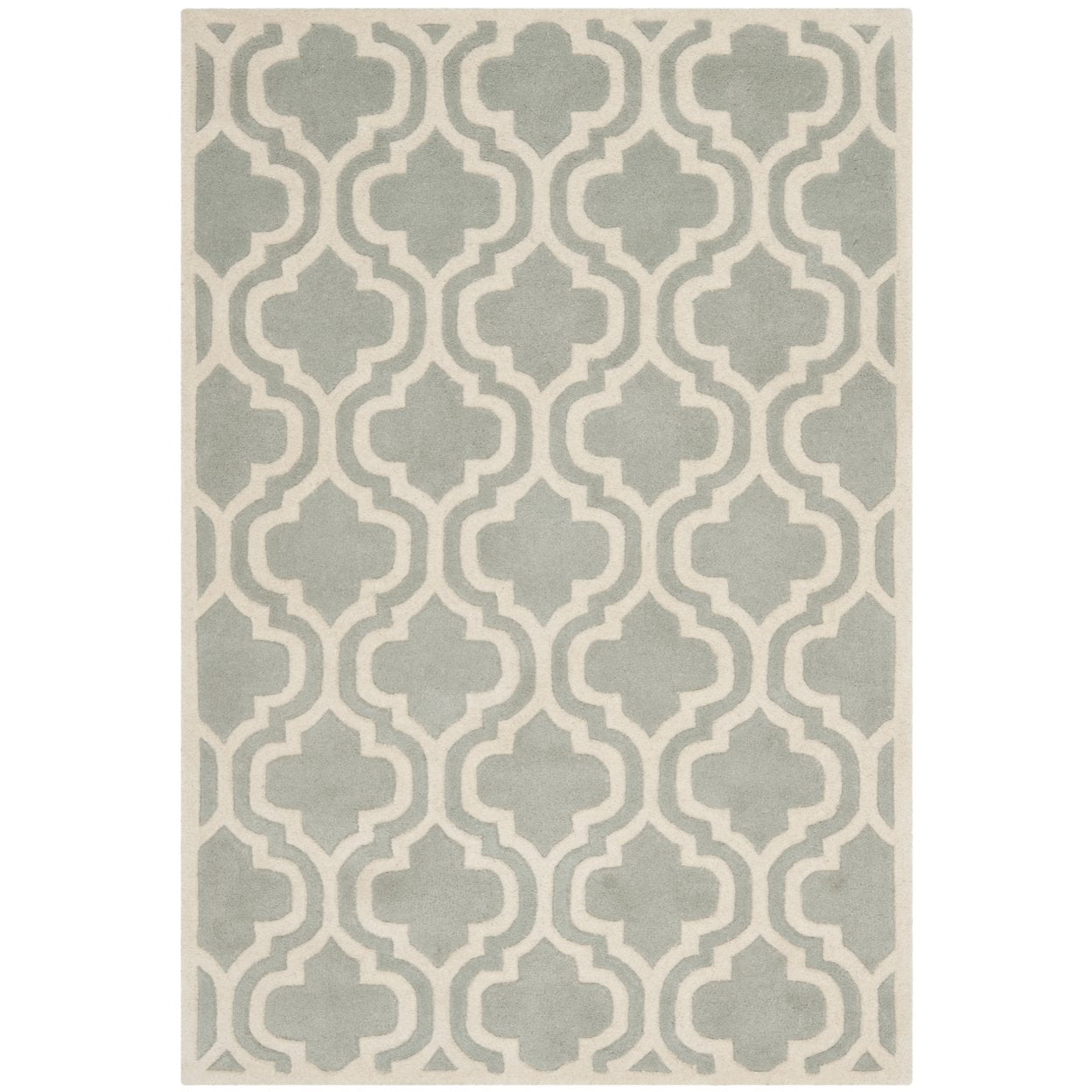 SAFAVIEH Chatham Henry Geometric Quatrefoil Wool Area Rug, Grey/Ivory, 4' x 4' Round