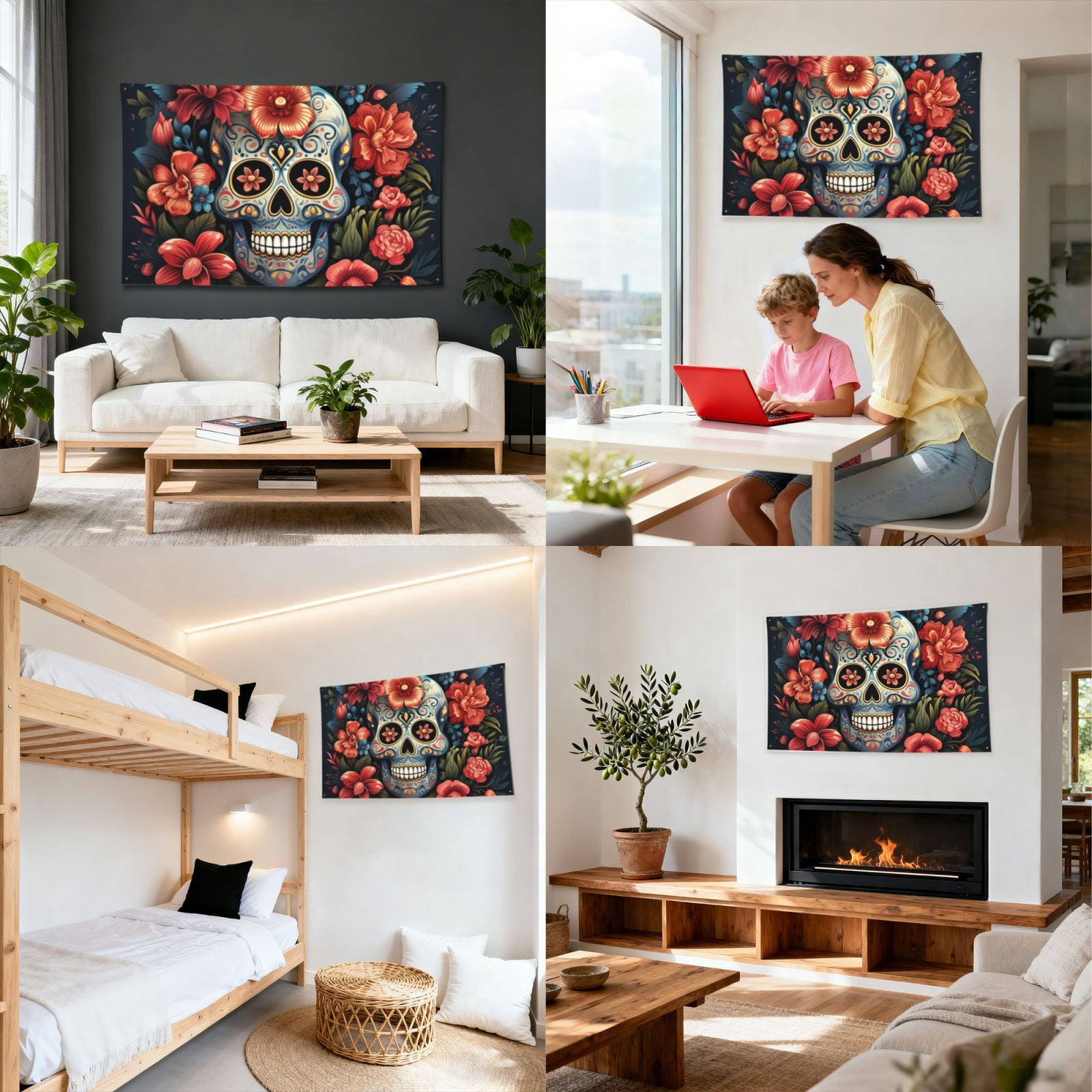 Skulls Gothic Skull Day Of The Dead Four Hole Decorated Banner Flag for Garden Yard Home Decoration Indoor Outdoor 4x6 Ft