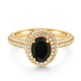 thumbnail image 2 of Gem Stone King 18K Yellow Gold Plated Silver Ring Onyx Moissanite (2.24 Cttw), 2 of 5