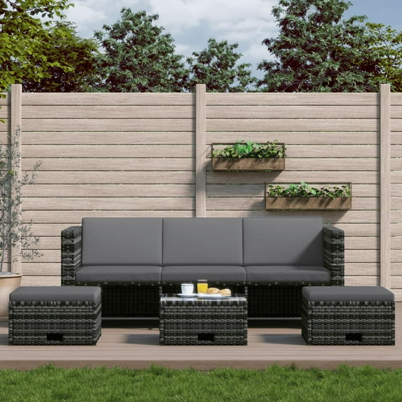 vidaXL 4 Piece Patio Lounge Set with Cushions Poly Rattan Gray