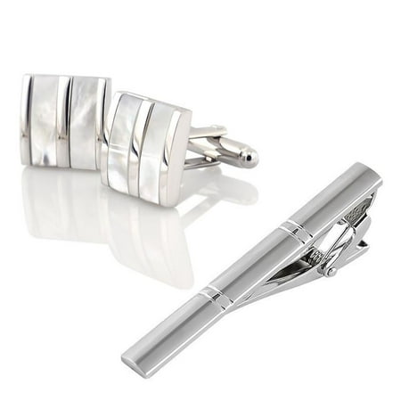 Cat Gold Tone Cufflinks - Mens Metal Silver Tone Simple Necktie Clip Tie Pin Bar Clasp + Cufflinks set