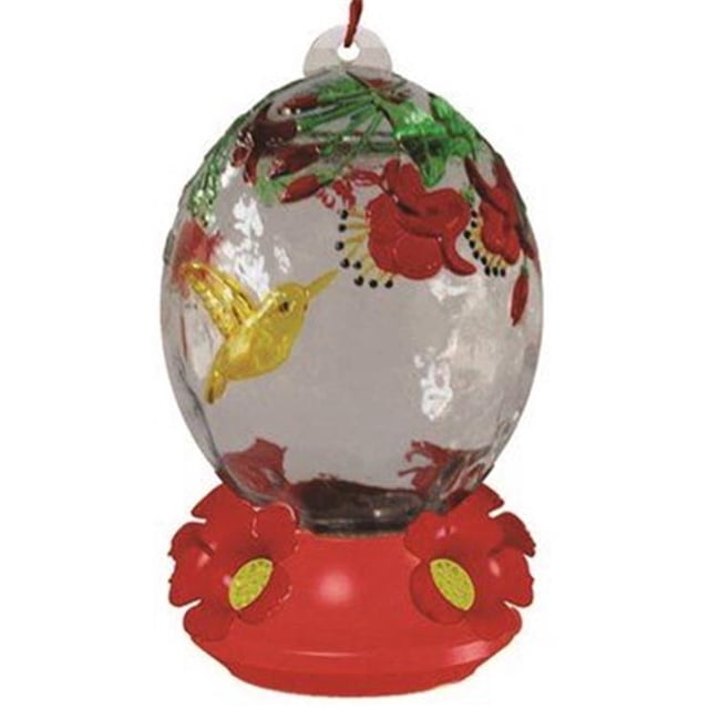 FOF FOFHB0366D 26,5 oz Alimentation Colibri en Verre Peint à la Main avec Base Rouge