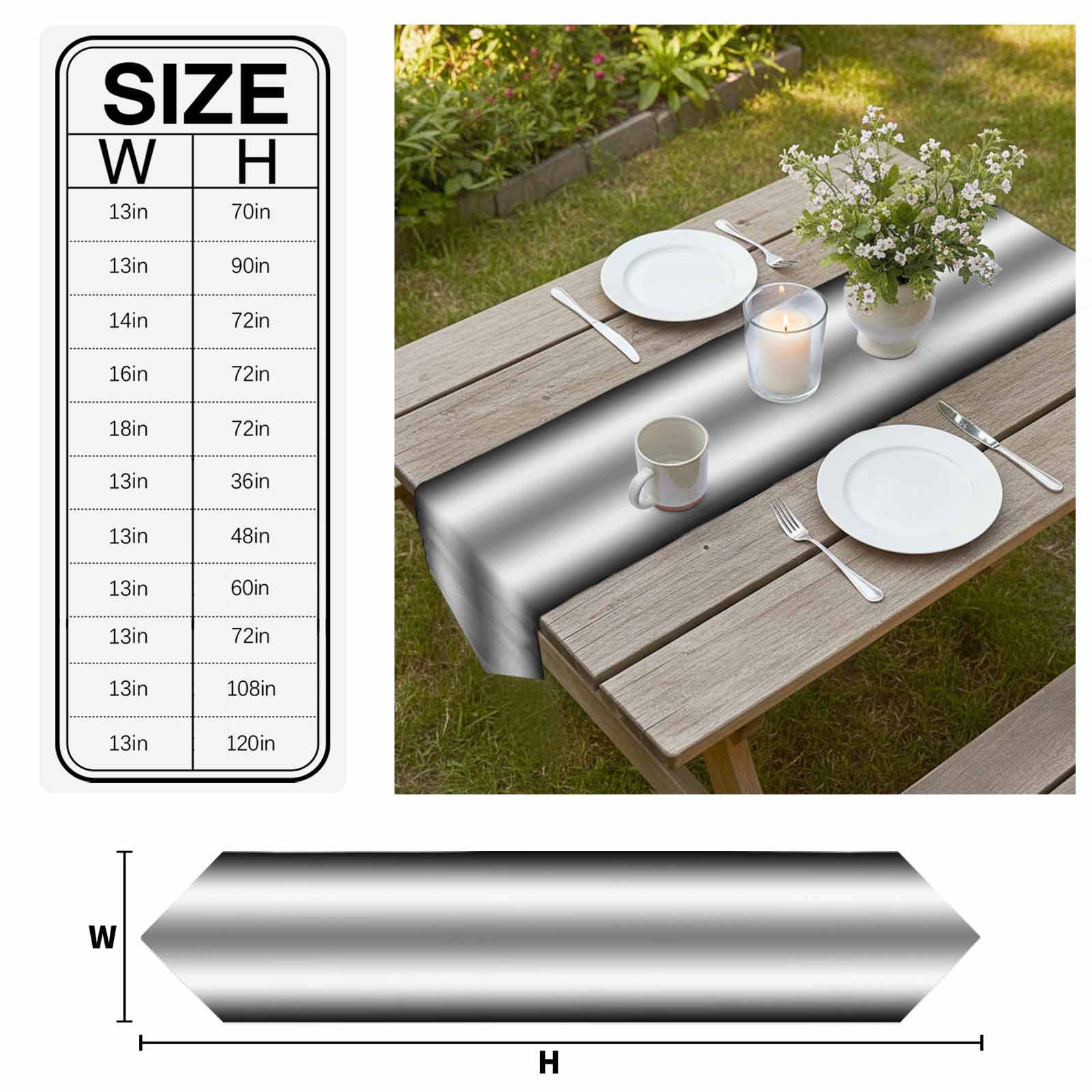 Ombre Black White Table Runner Linen Burlap Table Runner 120 Inches Long Simple Abstract Striped Farmhouse Dresser Scarves for Kitchen Island Coffee Dining Room Party Holiday Decoration 13"x120"