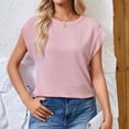 thumbnail image 6 of cfhntfmh Tops for Women Trendy Summer Cap Sleeve Round Neck Textured Shirts Casual Basic Solid Color Tees, 6 of 7