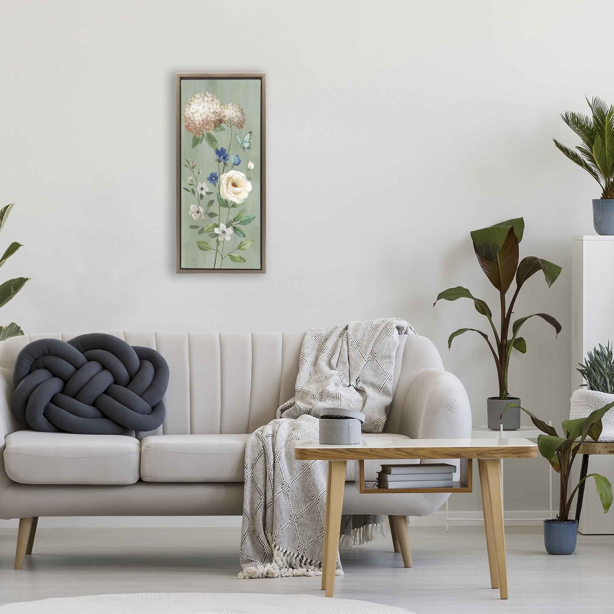 Stupell Industries Hydrangea & Rose with Butterfly Brown Framed Floater Canvas Wall Art, design by Nan