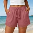 thumbnail image 2 of Htrmlpk Summer Linen Shorts for Women's Elastic Waist Summer Beach Bottoms Athletic Shorts Drawstring Outdoor Work Shorts Jogging Walkshort Pocket, 2 of 7