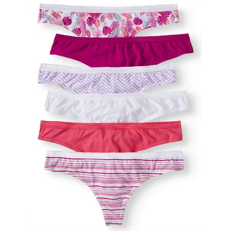 Secret Treasures Ladies Cotton Stretch Thong Panties - 6 (Best Panties For Running)