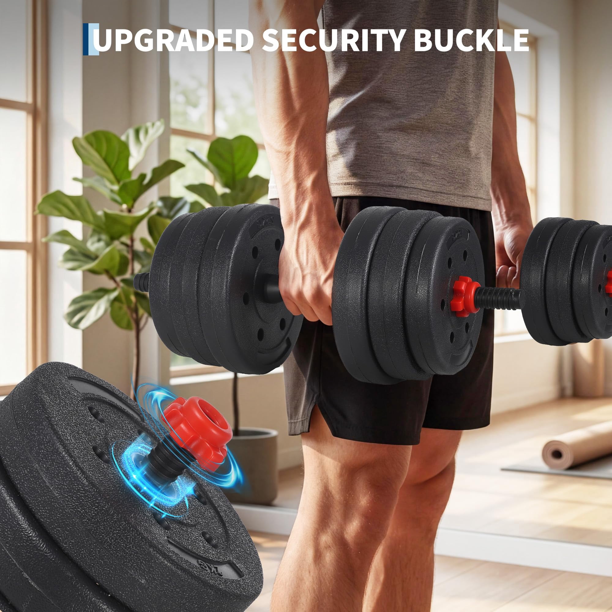 5-in-1 Adjustable Dumbbells Set, 55lbs Free Weight with Connector, Convertible to Barbell/Kettlebells/Push-Up Stand, Fitness Exercise for Home Gym Suitable Men Women