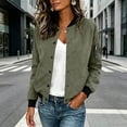 thumbnail image 5 of Ladies Lightweight Faux Suede Flight Bomber Jacket Ribbed Cuff & Hem Baseball Collar Long Sleeve Casual Coat with Pocket Outerwear Green L, 5 of 6