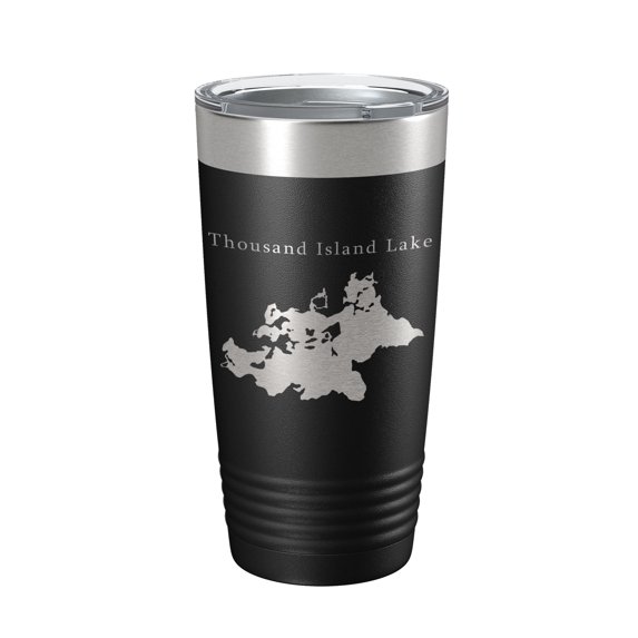 Thousand Island Lake Cisco Chain Map Tumbler Travel Mug Insulated Laser Engraved Coffee Cup Michigan 20 oz Black
