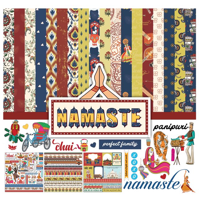 Inkdotpot Indian Asian Theme Collection Double,Sided Scrapbook Paper Kit Cardstock 12"x12" Card Making Paper Pack Of With Sticker Sheet - 16 Pages - Multicolor