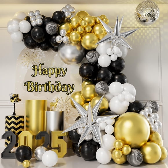 Kit de guirnaldas con forma de arco con forma de globo AOBKDeco, 154 piezas, negro, dorado y plateado