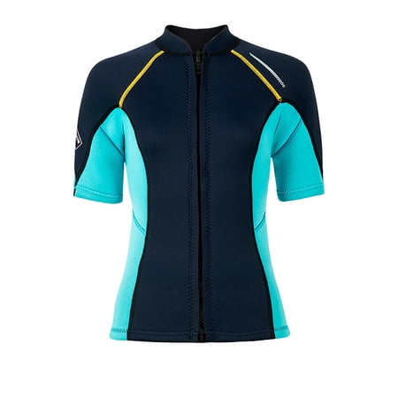 Guieoi Swimsuit Women Plus Size 1.5MM Split-Style Diving Suit for Wome Short-Sleeve Wetsuit for Snorkeling Surfing and Thermal Protection Blue S