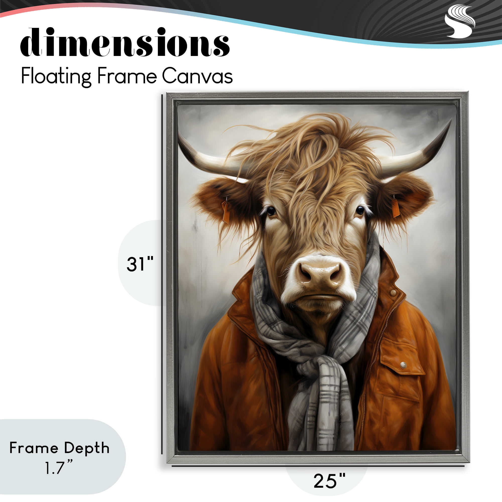 Stupell Industries Buster Bull Horn Portrait Gray Framed Floater Canvas Wall Art, design by Ray Powers