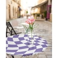 thumbnail image 4 of Abstract Purple White Checker Fitted Round Tablecloths Elastic Edged Table Covers 45"-54",Distortion Aesthetic Color Block Waterproof Dining Room Table Cloth for Kitchen Holiday Party Tables Decor, 4 of 6