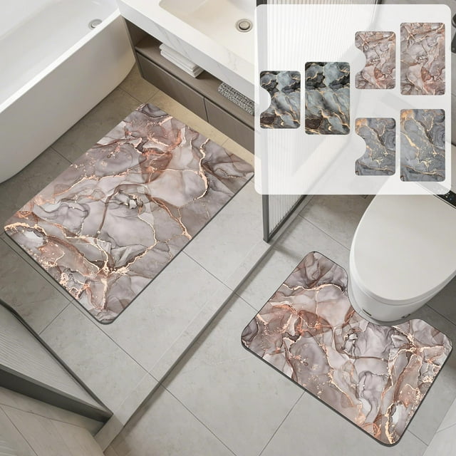 Juego de alfombrillas para baño de Diatomea Mud | Alfombras súper absorbentes y de secado rápido | Poliéster antideslizante | Multicolor | Alfombra de inodoro y alfombra de entrada en forma de U