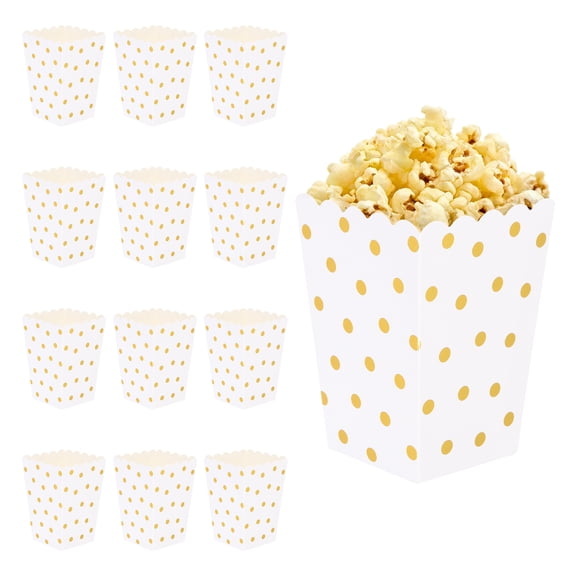 Uxcell 12 Pcs Popcorn Boxes, 3 Inch Popcorn Bucket Containers, Movie Night Supplies Paper Cups Holders Dot Pattern for Cinema, White