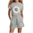 thumbnail image 2 of Spazoro Toddler Girls 2PC Outfit Set, Casual Floral Print Short Sleeve T-Shirt & Shorts Summer Clothes Set for Kids Gray Size 11-12, 2 of 5
