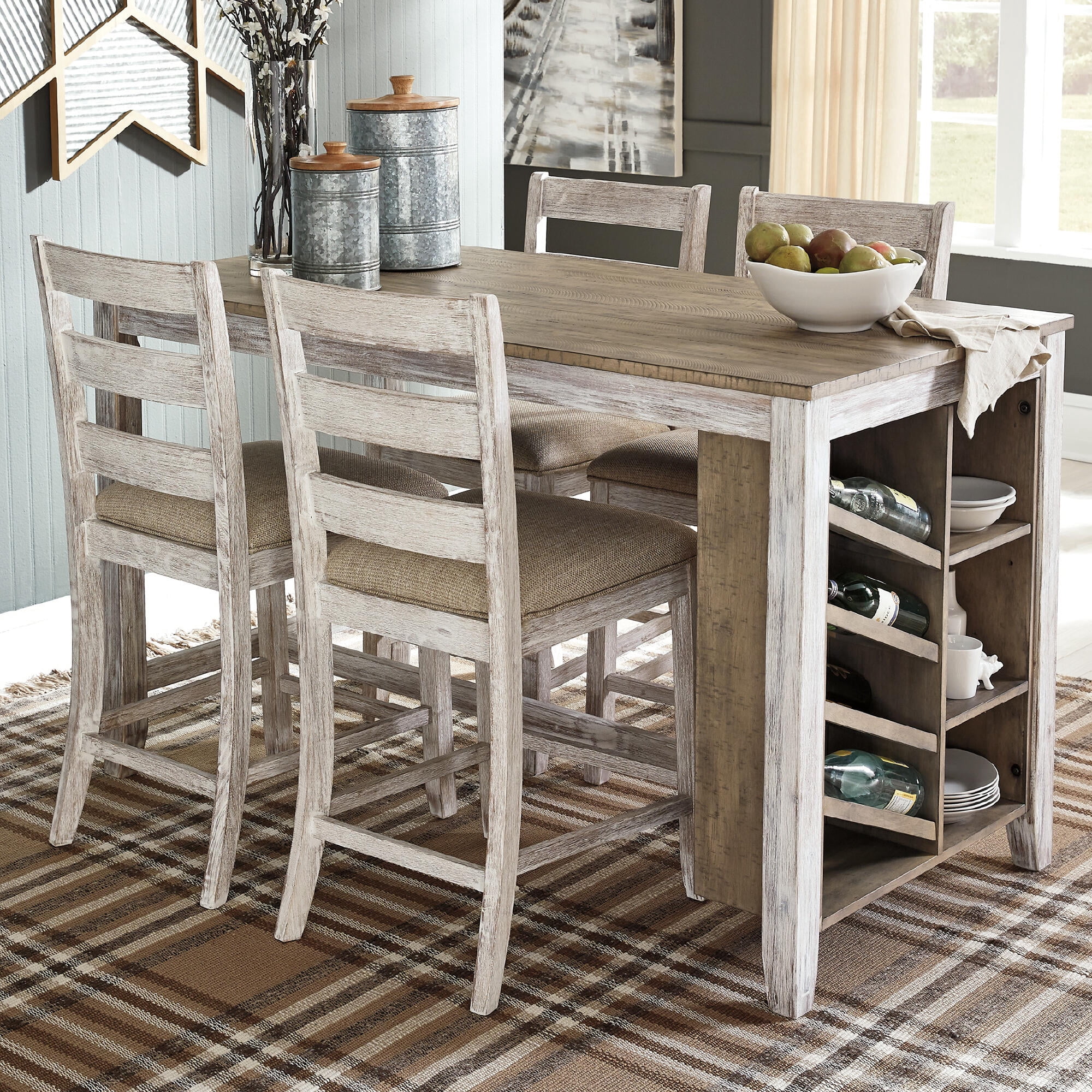 Signature Design by Ashley Casual Skempton Counter Height Dining Table  White/Light Brown