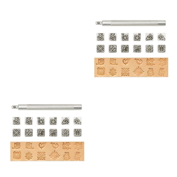 Bewildely 12 Uds. De sillín de trabajo para manualidades de cuero, herramientas de bricolaje, juego de sellos de Metal para tallado, zodiaco 2piezas césped