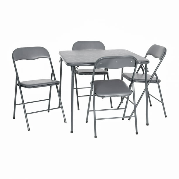 Flash Furniture Vinyl 5Pcs Folding Game Table and Chair Set, Gray