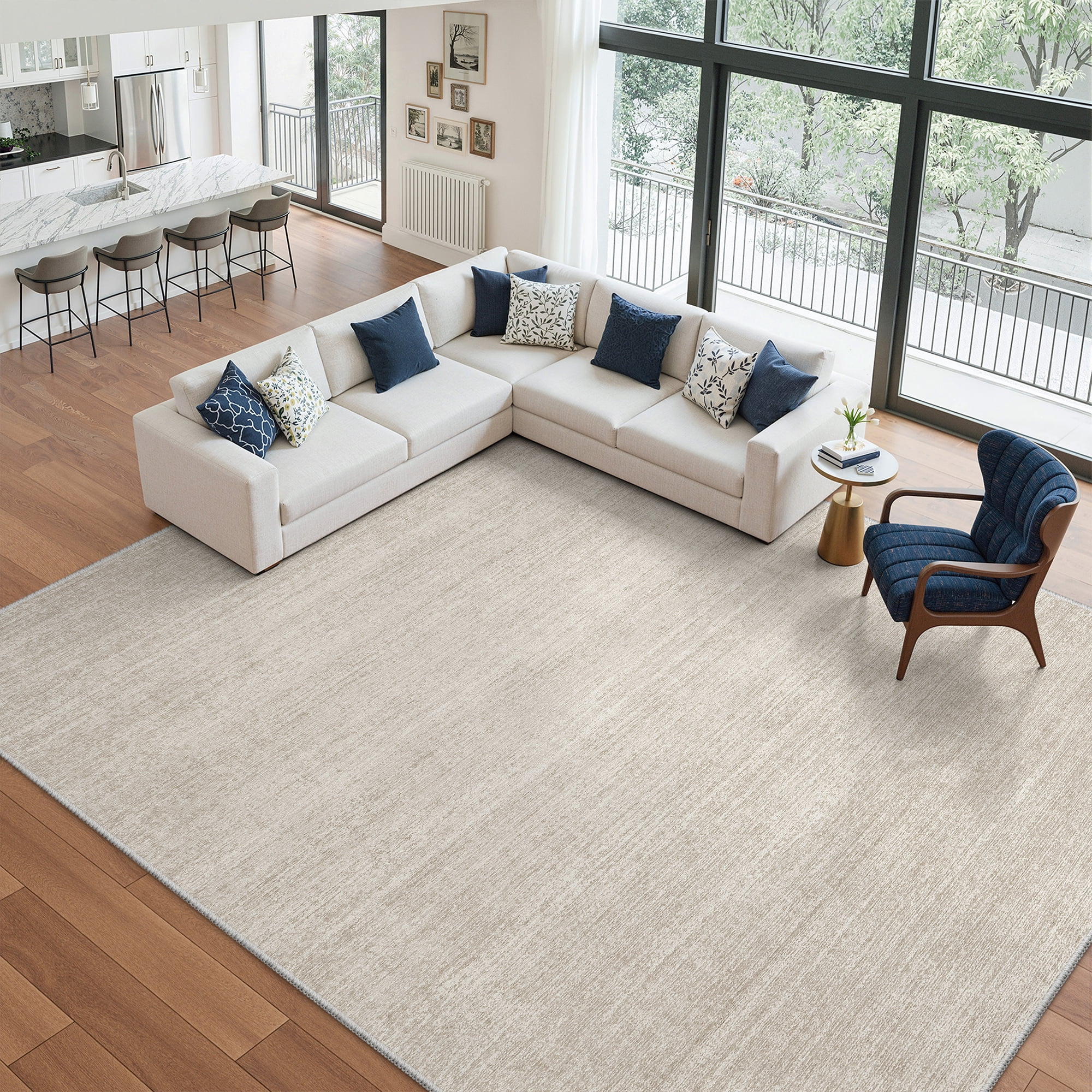 Roxstand TPR Non-Slip Area Rug Washable Soft Carpet for Living Room Bedroom Kitchen Hallway Entryway Home Decor Floor Mat, 9x12 ft, Beige
