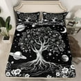 thumbnail image 2 of Manfei Grey Life Tree Queen Sheet Sets, Mystic Bohemian Flower Botanical Flat Sheet, Outer Space Planet Queen Fitted Sheet, Super Cozy Room Decor, 4-Piece, 2 of 7