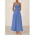 thumbnail image 4 of Vestido largo PRETTYGARDEN para mujer, fruncido, verano, playa, azul, 4 of 9