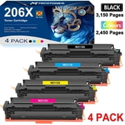 NO Chip! 206X 206A 4-Pack Toner Cartridge Compatible for 206 206X 206A W2110A W2110X Color Laserjet Pro MFP M283fdw M255dw M283cdw M283 M255 Printer Ink (Black Cyan Yellow Magenta)