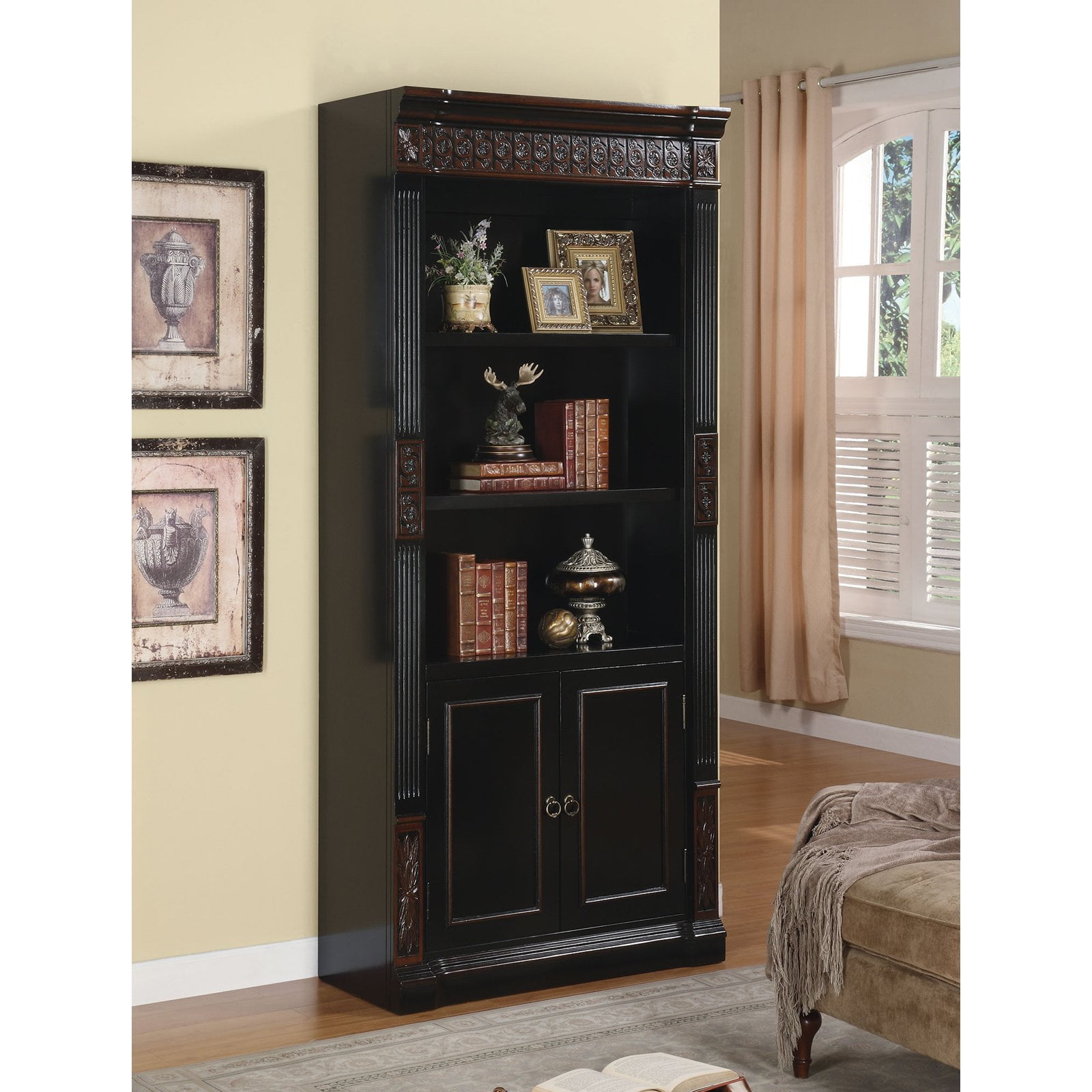 Coaster Nicolas Traditional Slim Bookcase With Carvings And Enclosed