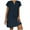 Dark Blue, variant on Women Dresses Summer 2025 Cotton and Linen Short Sleeve V-neck Casual Hot Vacation Solid Color Mini Dress Loose Plus Size Beach Sundresses