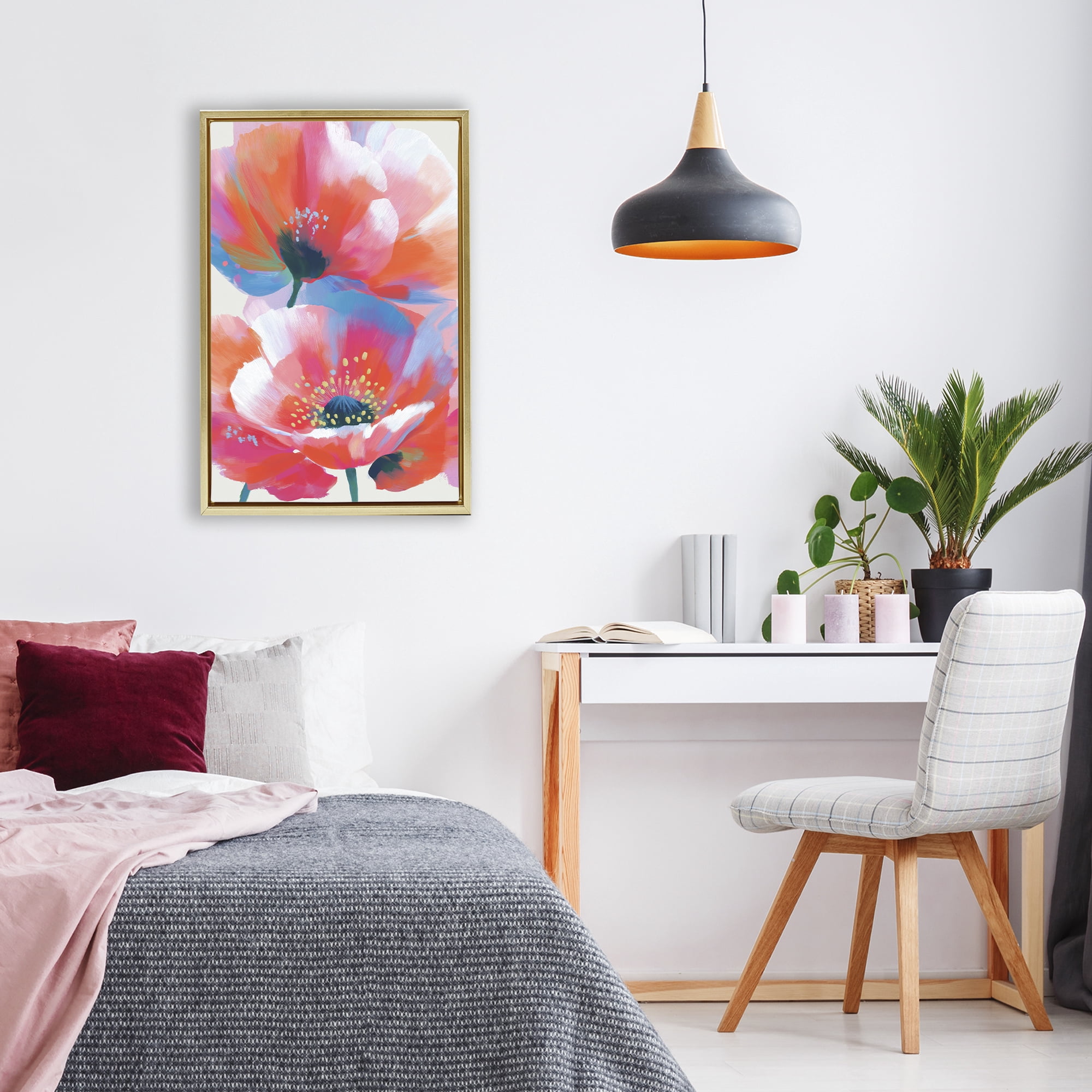 Stupell Industries Poppies in Soft Light Gold Framed Floater Canvas Wall Art, design by Chromatic Storm Studio