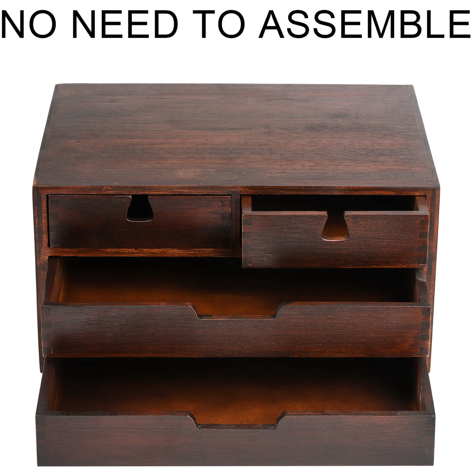 Desk Organizer  Desktop Drawer Dark Brown Tabletop Storage Cabinet Organization Box With 4 For Makeup Letter Home 3 Layer Fully Assemble