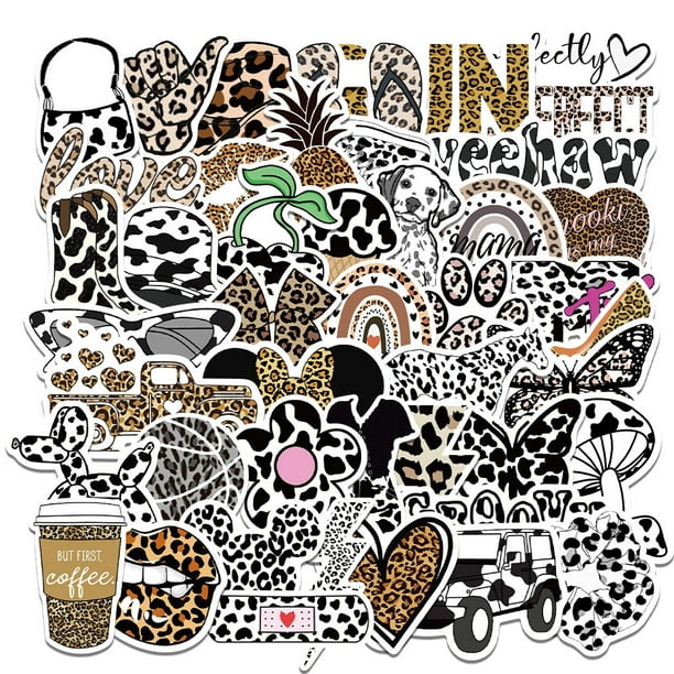 Paquete de pegatinas con estampado de leopardo con estampado retro de dibujos animados de animales
