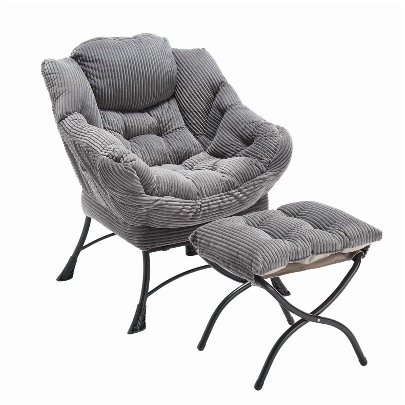 Lazy Chair with Ottoman, Modern Lounge Accent Chair with Armrests and a Side Pocket, Leisure Upholstered Sofa Chair Reading Chair with Footrest