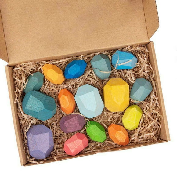 De Adornos De Piedra De Colores, Juguetes Educativos De Madera, Bloques De Construcción Para Niños, Juguetes De Rompecabezas Coloridos16 Uds. Yuarrent FN003208-01