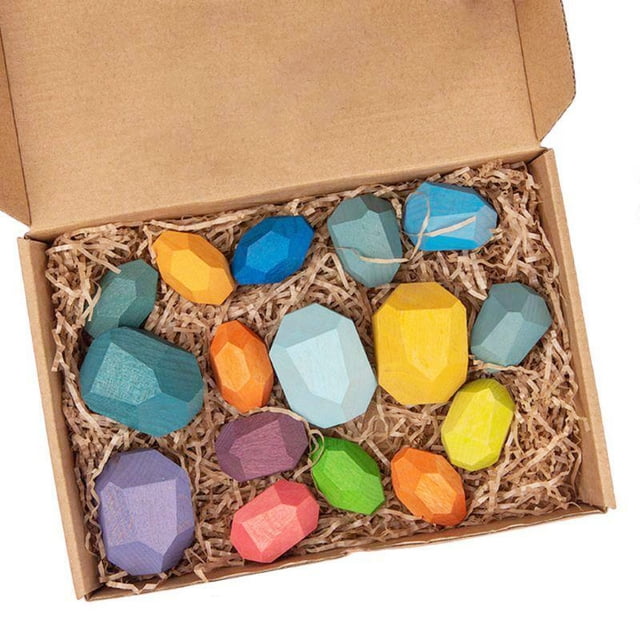 De Adornos De Piedra De Colores, Juguetes Educativos De Madera, Bloques De Construcción Para Niños, Juguetes De Rompecabezas Coloridos16 Uds. Yuarrent FN003208-01