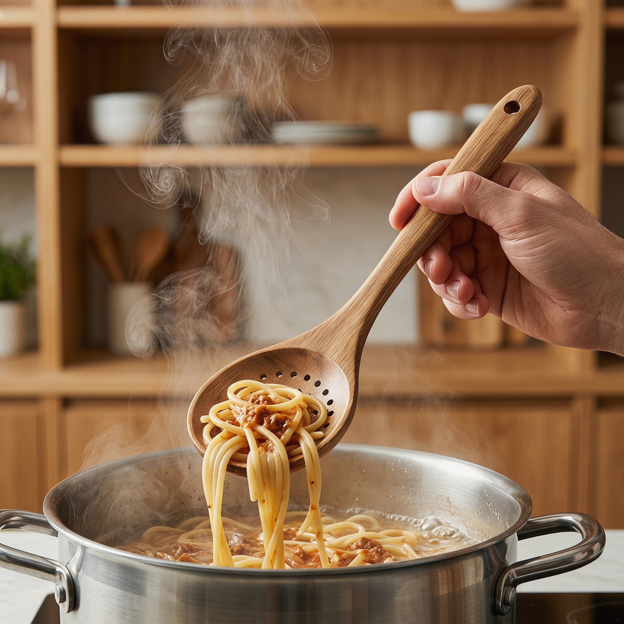 Unique Bargains Cooking Utensil Set, Wood Solid Color Kitchen Gadgets Light Brown A 7pcs