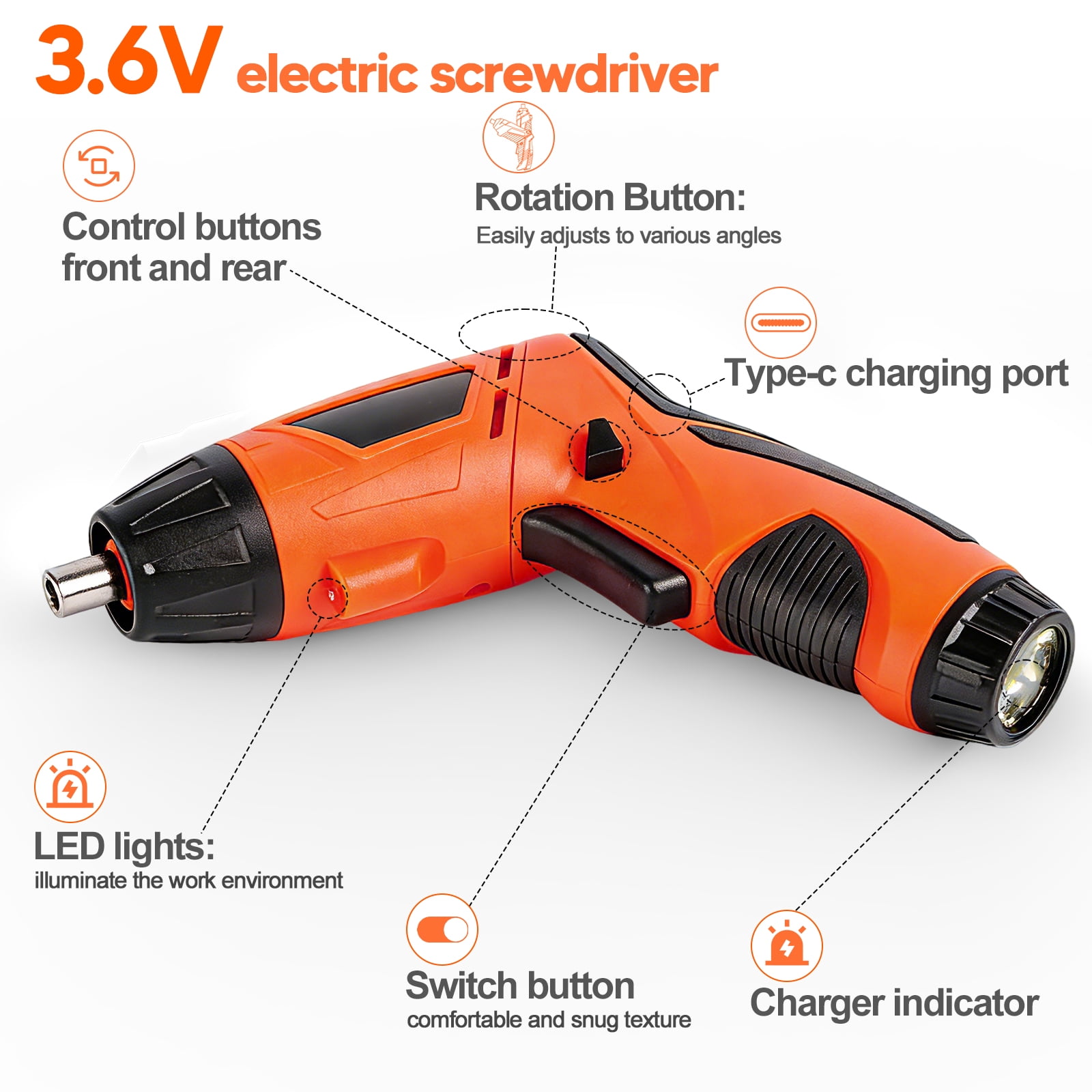 Small Hand-Held Electric Screwdriver Electric Screwdriver Set Handheld cordless drill Rechargeable Tool Can Be Rotated 90° Foldable Hand Drill Screwdriver Head 47-Piece Set with LED Light