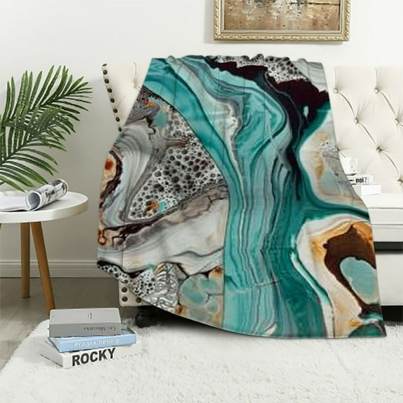 PRATYUS Teal Marble Blanket Fuzzy Soft Bed Blanket Throw Blanket for Couch Sofa Bed 40x50in