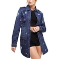 thumbnail image 1 of Women's Distressed Denim Cotton Button Up Long Military Utility Jean Jacket (Dark Blue, M), 1 of 4