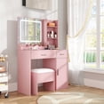 thumbnail image 4 of Roundhill Furniture Makeup Vanity Set, Vanity Desk, Stool, LED Light Mirror, Pink, 4 of 15